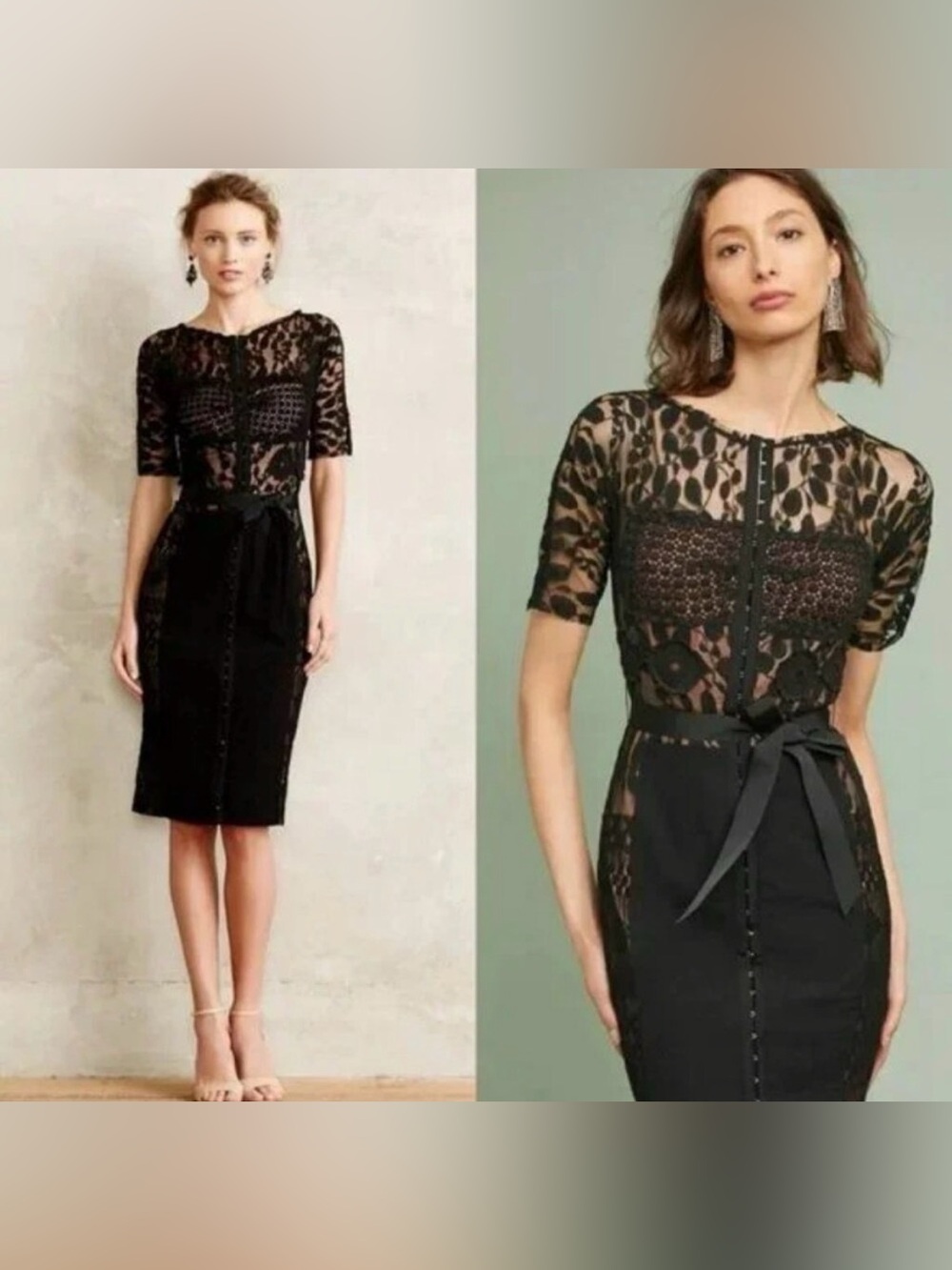 Anthropologie Beguile by Bryron Lars.  Black Lace Midi Dress.